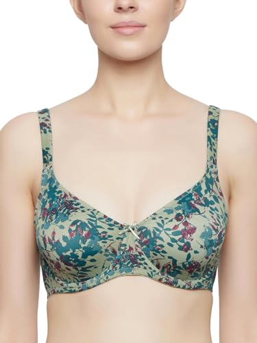 Image of Triumph Minimizer Bra for Women Wired Non Padded Floral Bra My Flower Minimizer Series Full Coverage Soft Microfiber Lingerie High Center Bridge Supportive Multi-Colour 34C Pack of 1