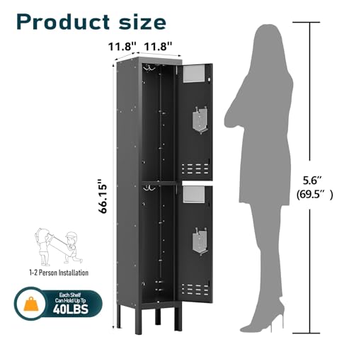 Image of BUTISOW Metal Lockers - 66 inch Height Steel Lockers for Employees with 2 Door Storage Locker with Card Slot for Employees Gym School Home Office Garage - Assembly Required