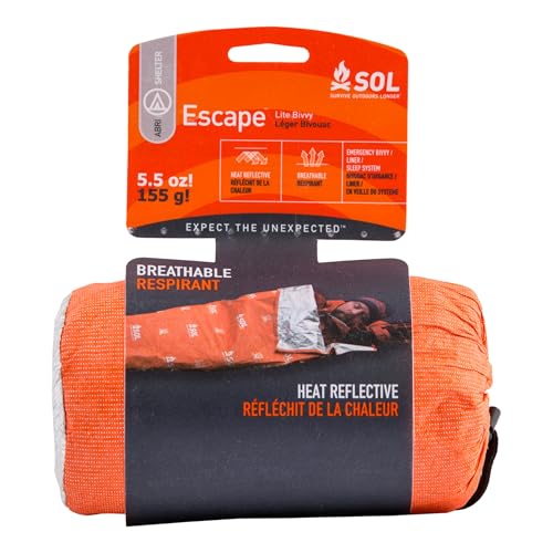 S.O.L. Survive Outdoors Longer SOL Escape Lite Bivvy - Reflects up to 70% Body Heat - Waterproof Emergency Blanket for Survival Gear - 82' x 32' - 5.5 oz - Orange