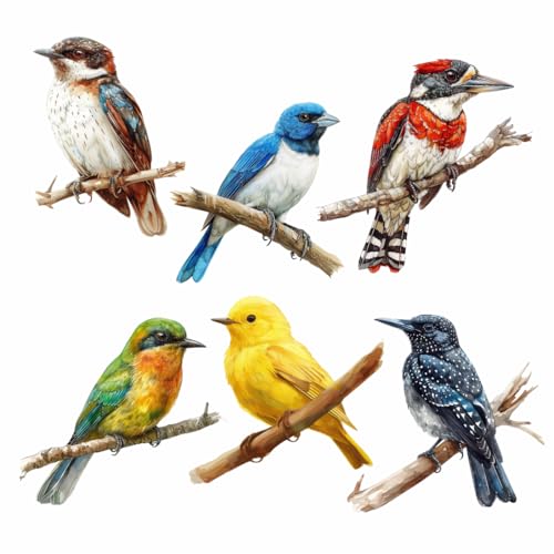 x6 Adhesivos de pájaro en rama para decoración de pared, cubre marcas, tazas y vasos, paragolpes de coche, ducha y azulejos, inodoros, portátil y más, resistente al agua 0% de transparencia (x6 rama