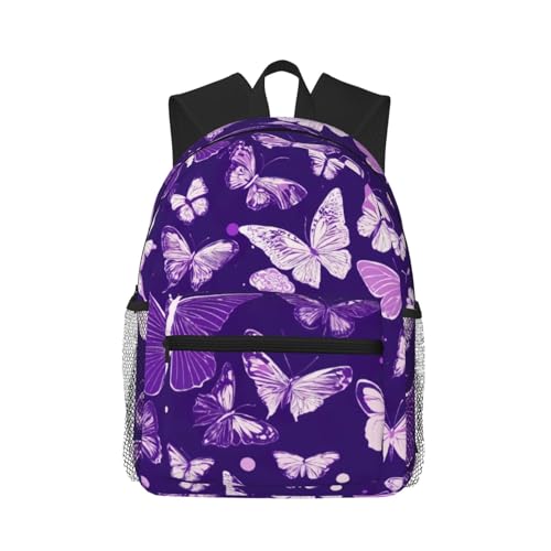 Sac à dos léger ergonomique avec grand compartiment papillons violets