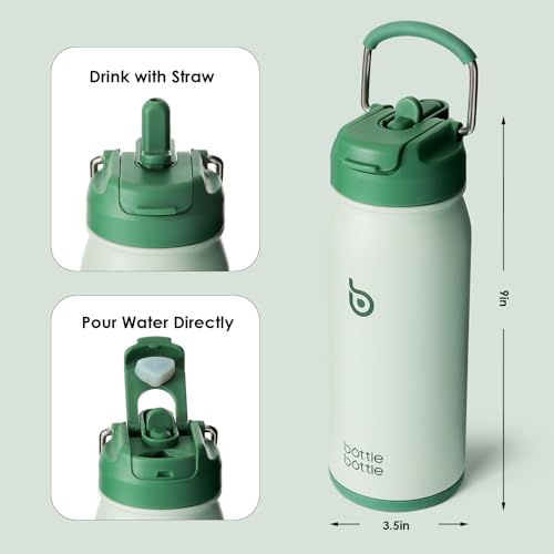 BOTTLE BOTTLE Stainless Steel Kids Water Bottle 16oz(470ml) Insulated Sports Water Bottle with Straw and Pills Holder for Gifts and School(Green) - Image 4