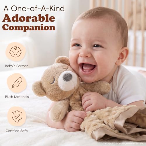 Image of Baby Lovey Security Blanket, Soft Teddy Bear Stuffed Animal Snuggle Toy, Baby Registry Search Receiving Blankets for Newborn Infant Essentials Gifts for Boys Girls, Brown 16 Inch