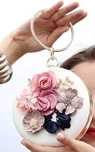 Image of TOOBA Handicraft Women's Round Shape Clutch Bag Purse | Floral Bag, Bridal Purse & Party Handbag Design with Ring Handle - Wedding & Special Occasion Clutch