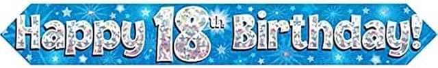 OakTree 624795" Happy 18th Birthday Foil Holographic Banner, Blue, 9 ft