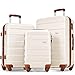 Merax 3 Piece Expandable ABS Hardshell Luggage Sets Spinner Wheel Suitcase TSA Lock Suit Case, Ivory/Brown, 20/24/28 Inch