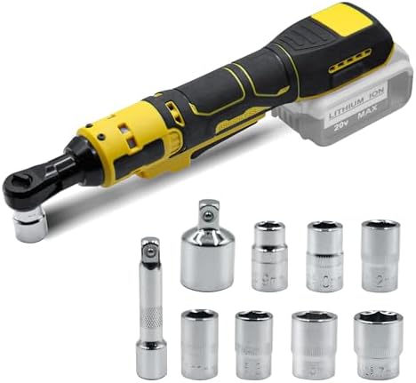 3/8" Cordless Ratchet Wrench for DEWALT 20V Battery,Burshless Motor Power Ratchet,Variable Speed Trigger,74 Ft-lbs 500 RPM Electric Tool,7 Sockets,1/4" Adapter & 3" Extension Bar (Tool Only)
