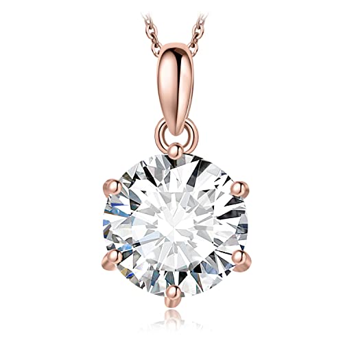 JewelryPalace 3ct Classique Moissanite Pendentif Taille Rond Solitaire Argent 925 Femme, Plaqué Or Rose Collier Chaine Diamant Simulé Mariage Mariee 45CM, Ensemble...