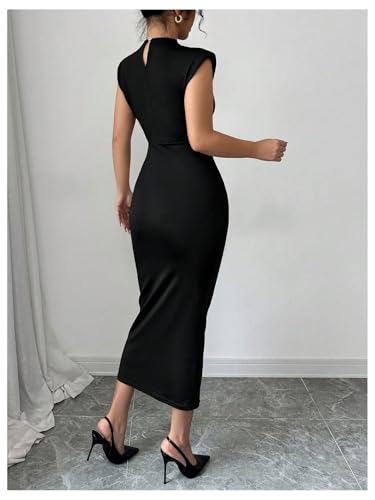 SOLY HUX Women's Elegant Mock Neck Sleeveless Bodycon Midi Dress 3D Floral Business Work Dresses3