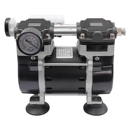 Industrial Vacuum Pump 52.8Qt/Min, Oil-Free Vacuum Pump with Silencer, Standard G1/4 Threads, Pressure Display Gauge, Low Noise, for Lab Chemistry Electronics Aquarium, 150W