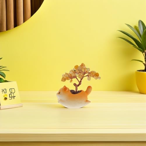 Árbol de cristal con base de gato amarillo para decoración de estanterías 8
