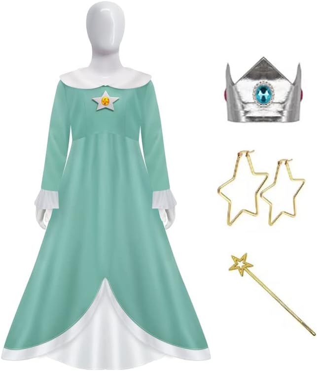 Miniatura 5 de Poboola Disfraz de princesa melocotón de margarita, vestido de cosplay de Super Brothers Rosalina con corona para niños y niñas, disfraz de fiesta