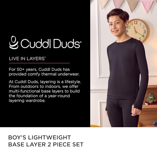 Image of Cuddl Duds Lightweight 2 Piece Active Base Layer Matching Sets for Boys | Kids Everyday Activewear, Long Sleeve Top & Leggings, Back to School & Gym Clothes, Breathable Moisture Wicking Lounge Set