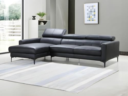 Vente-unique-Ecksofa - Büffelleder - Ecke Links - Schwarz - Florence