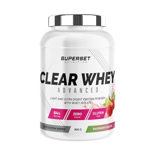 Superset Nutrition - 100% Clear Whey Advanced (900g) - Clear Whey - Aislado de suero de leche con un intenso sabor afrutado - Raspberry Mojito