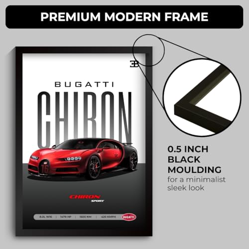Image of Bugatti Chiron Poster | Framed Bugatti A4 Sized (31 x 23 cm) | Chiron Car Poster for Wall, Gift for Boys, Hypercar Frames | Dream Car Posters for Wall, Bedroom, Hostel, Study Area, Hostel (F 036)