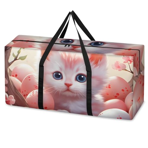 Artistic Cat Extra Large Moving Bags Heavy Duty Storage Bags Cute Cat Cloth Wrap Around Handles Double Zipper Reusable Convenient Foldable Storage Tote for Travel Camping Space Save