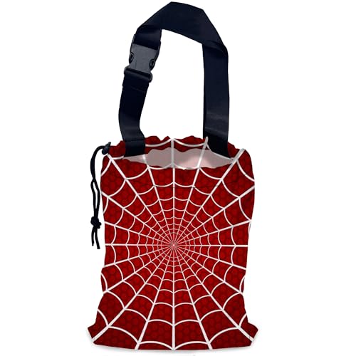 Image of Spider Web on Red Car Garbage Bag,Waterproof Small Car Trash Bag Hanging Back of Seat,Drawstring Hanging Car Trash Bag with Adjustable Buckle for Car Accessories