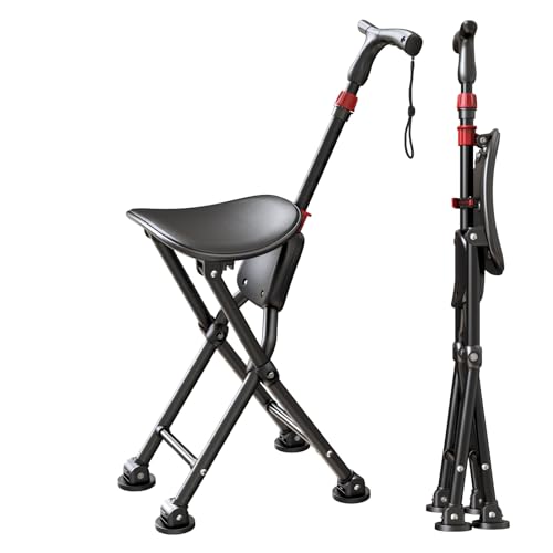 Lasola クラッチ杖 松葉杖 シート付き折りたたみ式ステッキ スツール ステッキチェア 大人用松葉杖スツール 高さ4段調節 耐荷重145KG まつばづえ ロフストランドクラッチ アルミニウム合金製 軽量杖 携帯便利 老人 高齢者 室内 室外兼用 プレゼント
