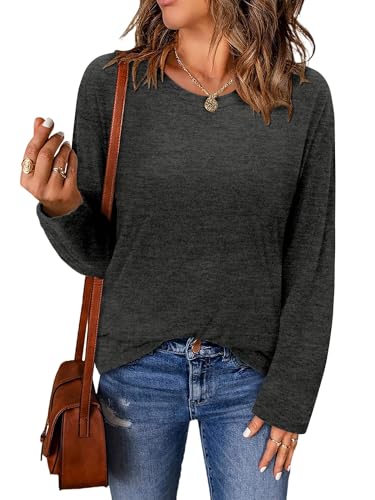ONLYSHE Women's Casual Striped Long Sleeve Tops Crew Neck Knit Basic Loose Fit T Shirts Fall Fashion Tunic Outfits