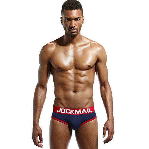 JOCKMAIL Calzoncillos de Ropa Interior de Hombres Sexy Escotado por detrás Entrepierna Tangas g Cuerdas Calzoncillos Calzoncillos Gay Slip Jockstraps (M, Azul Marino)