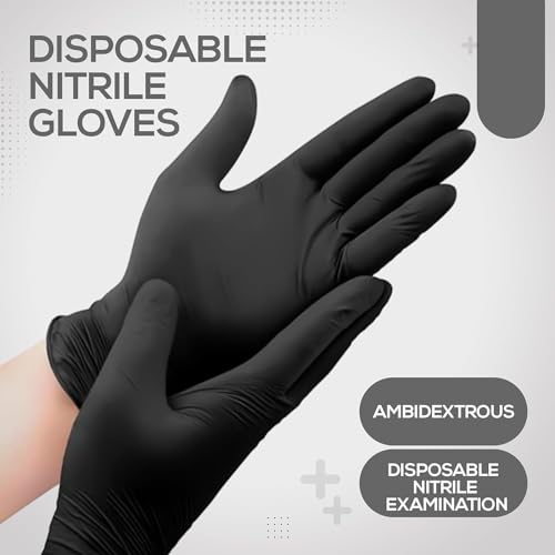 Image of Pure Nitrile Gloves (Pack of 100) Powder Free Gloves, Disposable, Non Tearable (Black, Small)