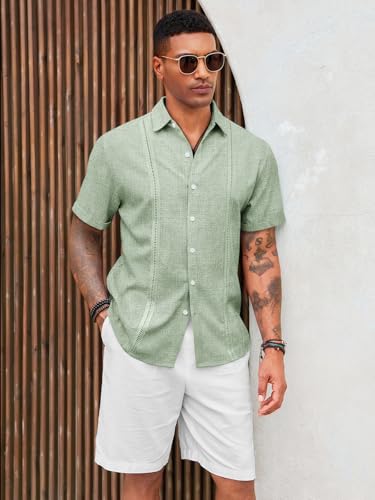 Runcati Mens Cuban Guayabera Shirts Short Sleeve Linen Casual Shirt Button Down Beach Summer Mexican Shirts2