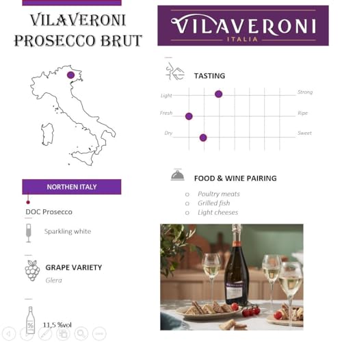 Vilaveroni - Prosecco DOC Brut - Italienischer Perlwein - Set von 6 Flaschen x 75cl