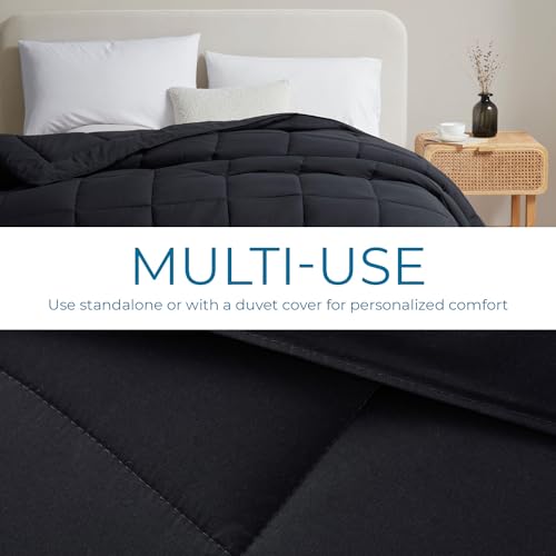 Image of Nestl Down Alternative Comforter Queen Size, All Season Black Duvet Insert With Corner Tabs, Quilted Bedding