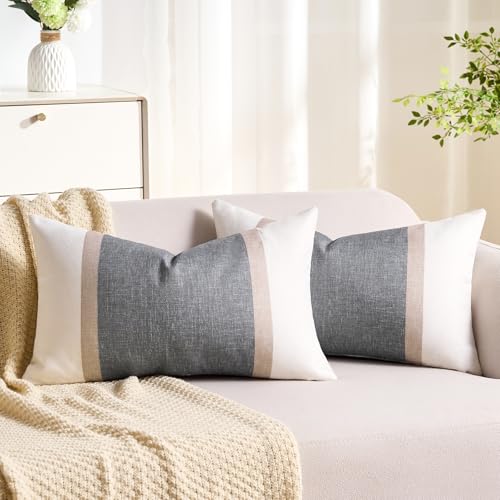 Aisybaklyn Housses de Coussin en Beige Gris 30x50 cm Patchwork Luxe Moderne Coussin Canape Super Doux Coussin Decoratif Confortable Taie d'oreiller Double Face...