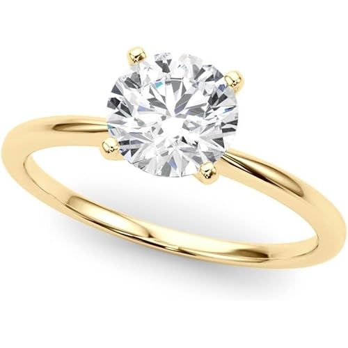 14K White and Yellow Gold Lab Grown Solitaire IGI CERTIFIED Diamond Engagement Ring - Jewelry Gift for Womens or Birthday, Wedding (1-5 Carat TW D-E Color VVS-VS Clarity)