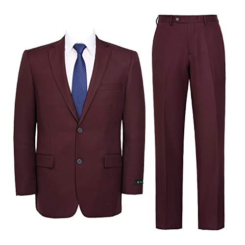 Men's Suit 2-Piece Classic Fit Solid Color Single Breasted 2 Buttons Jacket Dress Pants Burgundy