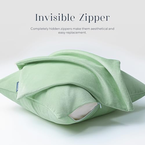 Phantoscope Pack of 2 Velvet Decorative Throw Decorative Pillow Cover Soft Solid Square Cushion Case for Couch Sage Green 12 x 20 inches 30 x 50 cm