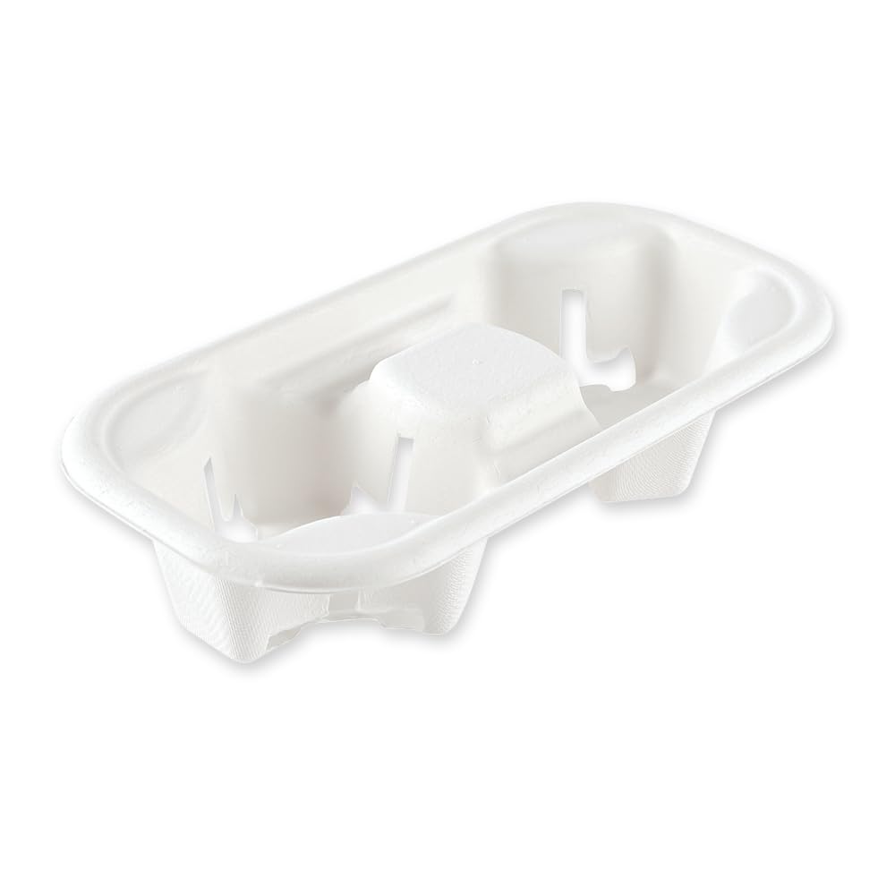 800 Stück NATUREStar Becherhalter Double | Zuckerrohr, weiß, L: 22cm, B: 11cm, H: 4cm, Karton, Kaffebecherhalter, Becher halter, Getränkehalter, Kaffee Zubehör, Flaschenträger, Getränkeständer