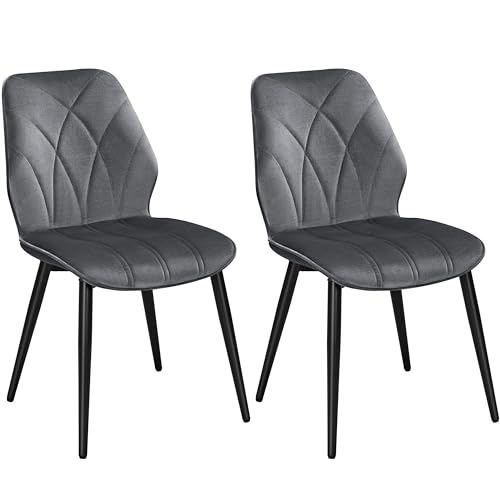 Yaheetech Lot de 2 Chaises de Salle à Manger en Velours Dossier Haut Design Pétales Chaises de Cuisine Rembourrées Pieds en Métal pour Salle à Manger...