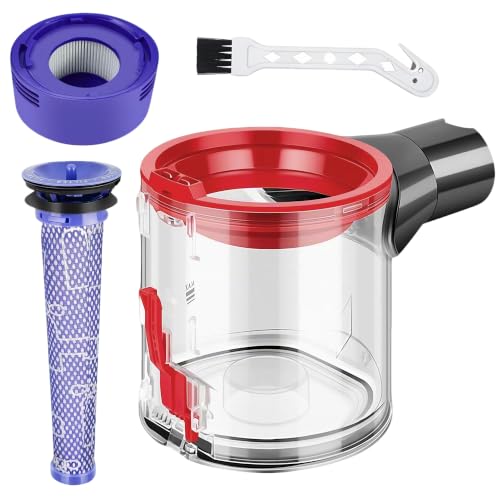 Contenedor de Polvo Transparente para Dyson V8 V7 SV10 SV11, Recambios y Repuestos para Aspiradora para Dyson, Incluye Prefiltro, Postfiltro y Cepillo de Limpieza, Accesorios de Sustitución
