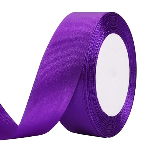 25 Yard Purple Satin Ribbon Roll 1 Inch Fabric Ribbon for Craft Bows Rose Bouquet Holiday Gift Wrapping Party Decoration