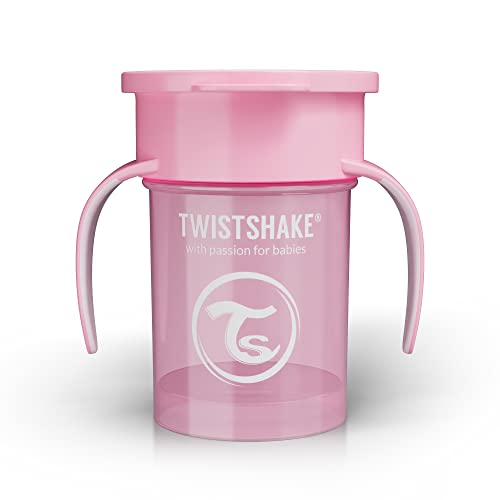 Twistshake 360 Cup Gobelet d'Apprentissage à Boire à Bec 230 ml, Tasse d'Entraînement Bébé à Bec, Bordure 360° Antifuites, Ergonomiques, Sans BPA, 6+ Mois et, Rose Pastel