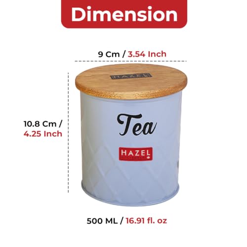 Image of HAZEL Tea Storage Container with Wooden Lid Metal Airtight Canister, 500ml
