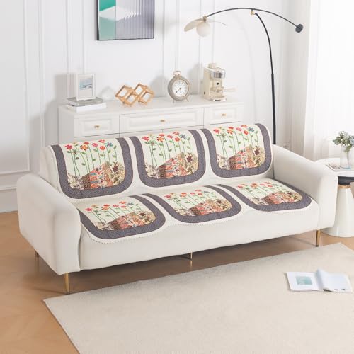 Image of HOKIPO HeavenHue Sofa Cover 5 Seater Panel Set 3+1+1, Floral Patchwork