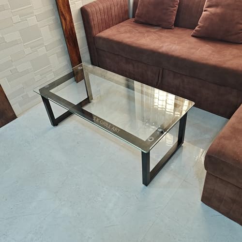 Center Coffee Table for Living Room – 10mm Glass Top with Metal F...