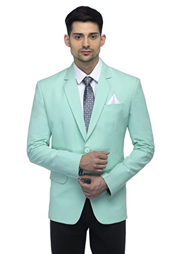 Image of FAVOROSKI Designer Men's Slim Fit Notched Lapel Single Breasted Solid Blazer (Light Green, 3XL)