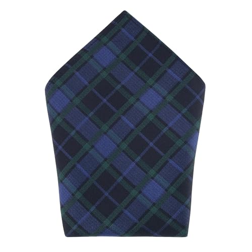 Trafalgar Men's Ives Green and Navy Blackwatch Plaid Silk Pocket Square, Green