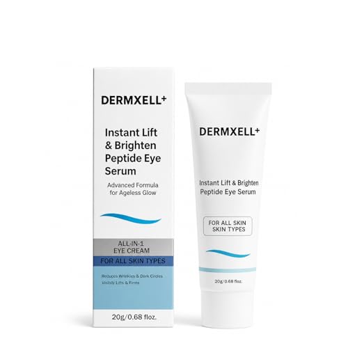 Dermxell Instant Lift & Brighten Peptide Eye Serum Lightweight Under Eye Serum for Dark Circles Puffiness & Fine Lines Brightening & Firming Eye Care for All Skin Types 20g / 0.68 fl oz