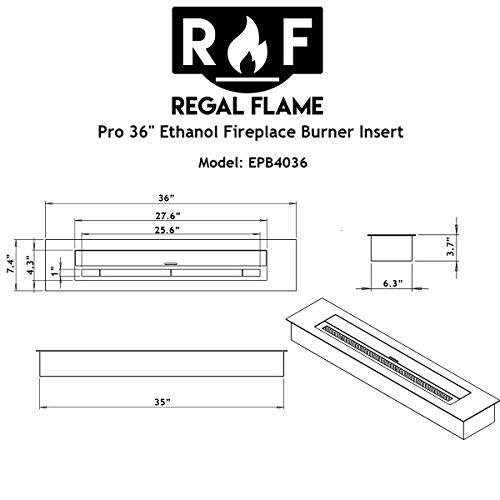 Regal Flame PRO 36 Inch Bio-Ethanol Fireplace Burner Insert 7.4 Liter