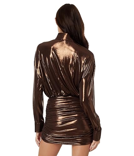 Image of Norma Kamali Oversized Boyfriend Neck Shirt Shirred Bottom Mini Dress