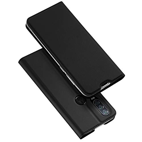 Custodia® Ultra Delgado PU TPU Flip Folio Funda con Ranura y la Función Stand para Tarjeta para Motorola One Action(Negro)