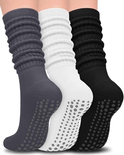 Image of Aoliks Pilates Grip Socks for Women, Slouch Non Slip Yoga Socks for Barre Workout, Cozy Scrunch Grippy Socks for Indoor Exercise