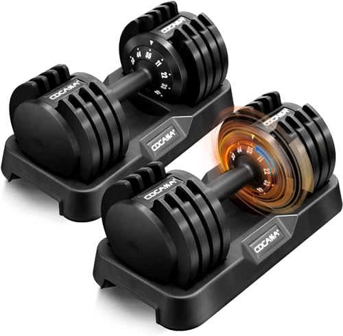 Adjustable Dumbbell Weights Set of 2, 55lb 5 in 1 Dumbbell Pair 11/22/33/44/55 Free Weights Fast Adjust Hand Weight for Men Women Home Exercise Gym Workout Equipment