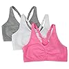 Fruit of the Loom womens Adjustable Shirred Front Racerback Sports Bra, Neon Pink Heather/White/Grey - 3-pack, 38 US
